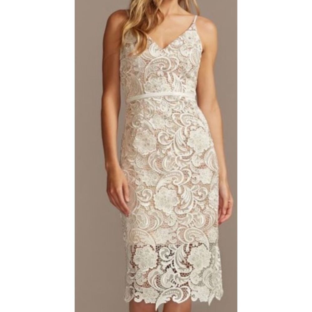 Davids bridal wedding dress wedding party shower size 8 lace and tan